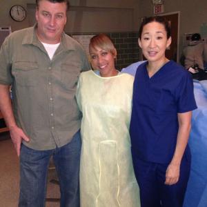 On the set of Greys Anatomy Episode 1021 Change of Heart Pictured  Billy Malone JoAnna Rhambo Sandra Oh