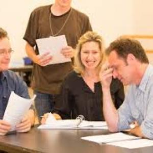 Sean Cullen Luba Mason and Malcolm Gets In rehearsal for JULIAN PO the musical