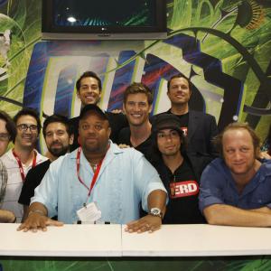 Adam Baldwin Vik Sahay Scott Krinsky Sarah Lancaster Mark Christopher Lawrence Ryan McPartlin Josh Schwartz Zachary Levi Joshua Gomez and Chris Fedak at event of Cakas 2007