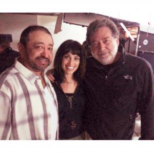 Actor Alejandro Patino actress Lisa Catara and director Guillermo Navarro on set of The Bridge FX Networks