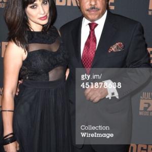 Actress Lisa Catara with Ramon Franco at The Bridge FX premier in Hollywood 2014