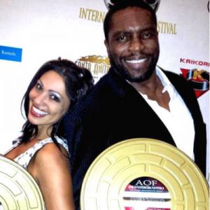 Lisa Catara and Lester Speight at the 2013 AOF Fest accepting two awards for Police Guys
