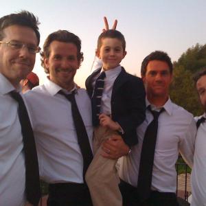 Ed Helms, Bradley Cooper, Andrew Astor, Justin Bartha, Zach Galifianakis on the set of The Hangover