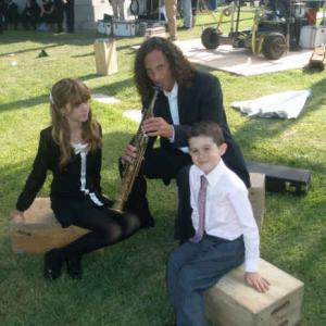 Bella Thorne Kenny G  Andrew Astor on the set of Dirty Sexy Money