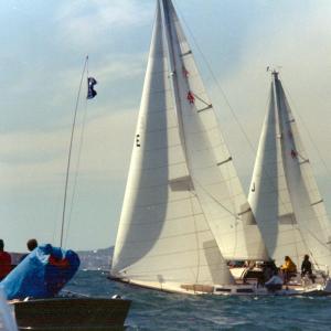 John J Gobbell skipper Boat J at match race start Long Beach Yacht Club Congressional Cup