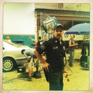 ...filming as Pancho the Cop, on the set for the hit movie Ï break for Gringos
