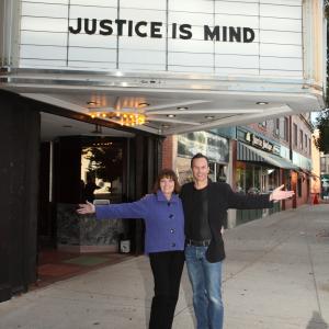 Mark Lund (r) and Mary Wexler (Judge Wagner) at the Massachusetts Premiere of Justice Is Mind in Clinton, MA on September 16, 2013.
