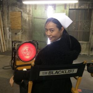 Angel Pai on the set of The Blacklist