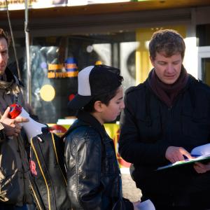 Martin Busker directing actor Mohammed Aslan on Halbe Portionen and production assistant Thomas Ripper