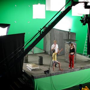 Director Martin Busker shooting VFX footage for Hllenritt in 2008 with actors Aaron Altaras and Leonie Kienzle