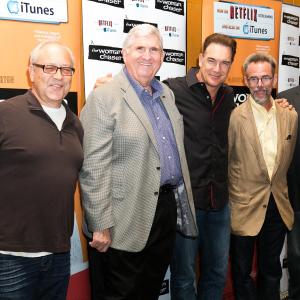 Composer Jeff McDonough far right with star Patrick Warburton and the producers of The Woman Chaser at the films press screening at The Directors Guild Hollywood California