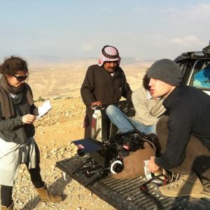 Vicky on set of Born of War at Mount Nebu in Jordan with DOP Malte Rosenfeld