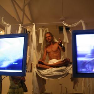 Levitation of the Sadhu 2006 Performance Art Franklin Gallery, Bali, Indonesia The Sadhu Levitates above a Balinese ricefield and sends his electronic dreams and visions across the world on animated postcards .