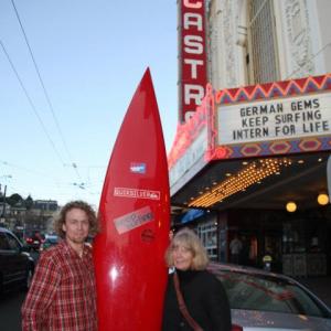 Ingrid Eggers director of the Festival and Bjoer Richie Lob director of keep surfing in front of the famous castro theatre right before the first screening