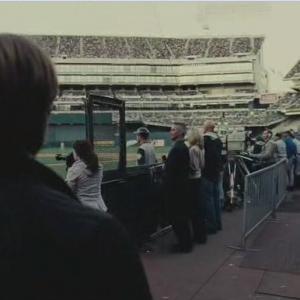 Oscar nominated Moneyball movie still frame scene with Alexander Kanellakos on stadium camera