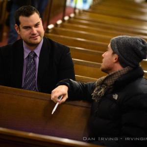 Discussing the scene with Max Adler.