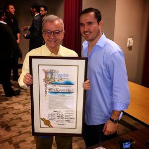 John G. Avildsen and Derek Wayne Johnson receiving an honor from the City of Los Angeles for 