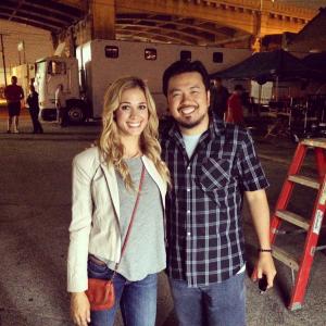 Lauren Elise with Director Justin Lin on the set of HELP