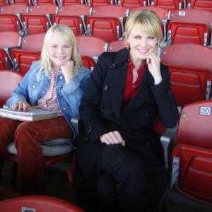 Megan Helin (Young Lilly Rush) and Kathryn Morris (Lilly Rush) on set of Cold Case