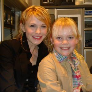 Kathryn Morris (Lilly Rush) and Megan Helin (Lilly Rush, Age 10) on the set of Cold Case