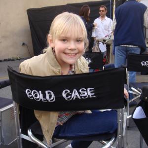 Megan Helin on the set of Cold Case