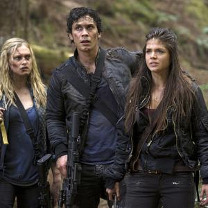 Still of Eliza Taylor Bob Morley and Marie Avgeropoulos in The 100 2014