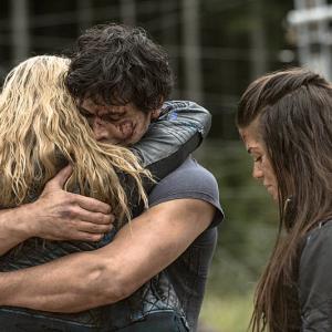 Still of Eliza Taylor Bob Morley and Marie Avgeropoulos in The 100 2014