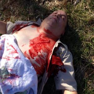 James Magnum Cook on the set of Bloody Sisterly Love as a dead Sheriff Jake Madison!