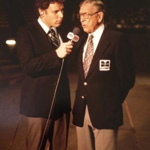 Randy Rosenbloom, Play-By-Play, and John Wooden, Color Analyst, Pauley Pavillion, UCLA Basketball, USA Network