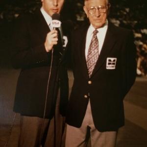 Randy Rosenbloom, Play-By-Play, and John Wooden, Color Analyst at Pauley Pavillion, UCLA Basketball, USA Network