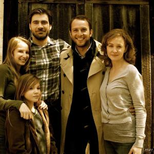The cast of Harmony - Sarah Bowles, Abby Woodcock, Michael A. Newcomer, and Emily Dykes - with Pierre-Emmanuel Plassart