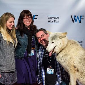 Nicole Wright, Tonya Dodds and Jeff Burns at Vancouver Web Fest 2015 with Damu, the Ambassador Wolf, of Project Wildsong.