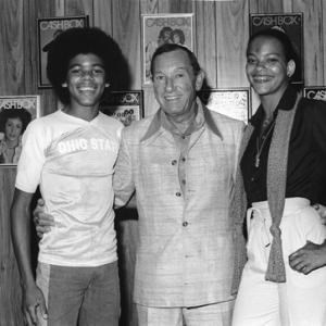 The Sylvers visiting the Los Angeles offices of Cashbox music trade magazine (Foster Sylvers, George Albert - President and publisher of Cashbox Magazine, Angie Sylvers)