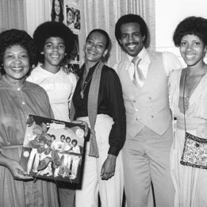 The Sylvers public affairs staff Foster Sylvers Angie Sylvers Eric Rico Reed visiting KJLH radio station in Los Angeles