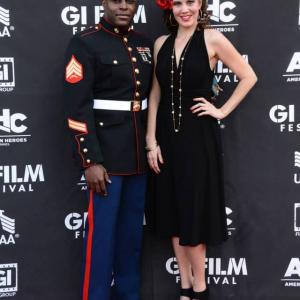 Marine Nick Jones Jr of MAN DOWN and Director Karen Weza of BEAUTIFUL SUNSET GI Film Festival Red Carpet