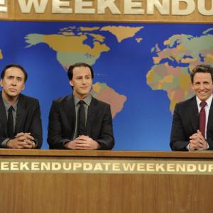 Still of Nicolas Cage Seth Meyers and Andy Samberg in Saturday Night Live 1975