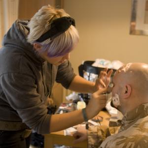 Terrence Betts with Make-Up Artist Amanda Dobson on the set of 