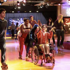Still of Kevin McHale, Jenna Ushkowitz and Amber Riley in Glee (2009)