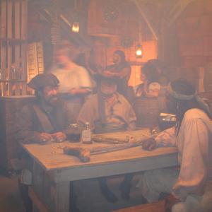 Jesse as a pirate on smokey set of commercial for Cartoon Network seated on left2009