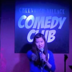 Natalie Kim performing standup at Greenwich Village Comedy Club