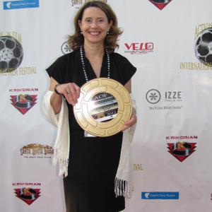 Colleen on the red carpet at the AOF Black Tie event at Santa Anita racetrack Colleen won the Write Bros Excellence in Comedy award for her feature Romantic Comedy script Kats Mystique