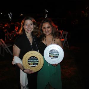 Colleen and Belinda Salazar with their AOF awards at the Black Tie event at Santa Anita racetrack Colleen won the Write Bros Excellence in Comedy award for her script Kats Mystique