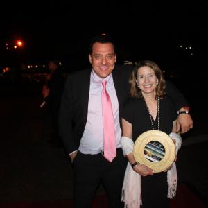 Colleen with Tom Sizemore at the AOF Black Tie Event at Santa Anita Racetrack. Colleen won the 