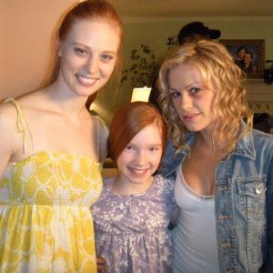 Annalise Basso, Debra Ann Woll and Anna Paquin on the set of 