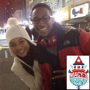 Kiana Brown and Elijah J before performing on the Macys Day Thanksgiving parade Zulu float