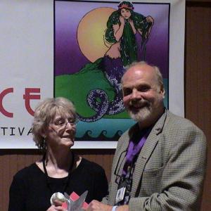 Arthur Kanegis wins Moondance International Film Festival Screenplay Award from Elizabeth English, Festival Director.