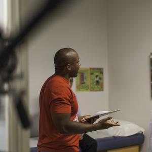 PERSPECTIVE Movie BTS (2015) Dir. LazRael Lison working with the actor Michael Farrow at the doctors office.