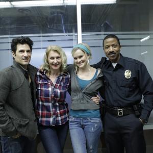Producer Tatiana chekhova posing with Actors Hal Ozsan Nicholle Tom and Ray Stoney on the set of Private Number