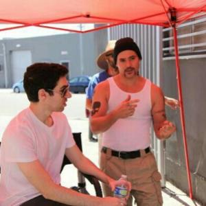 Talking a scene through with Director Michael Rossi on set of Past Impulse