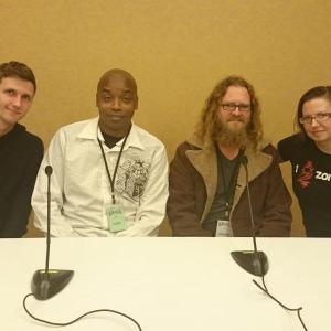 Acting panel at Scare-a-con Left to right. Michael Merchant Antwoine Steele David Long Elizabeth DeGeer